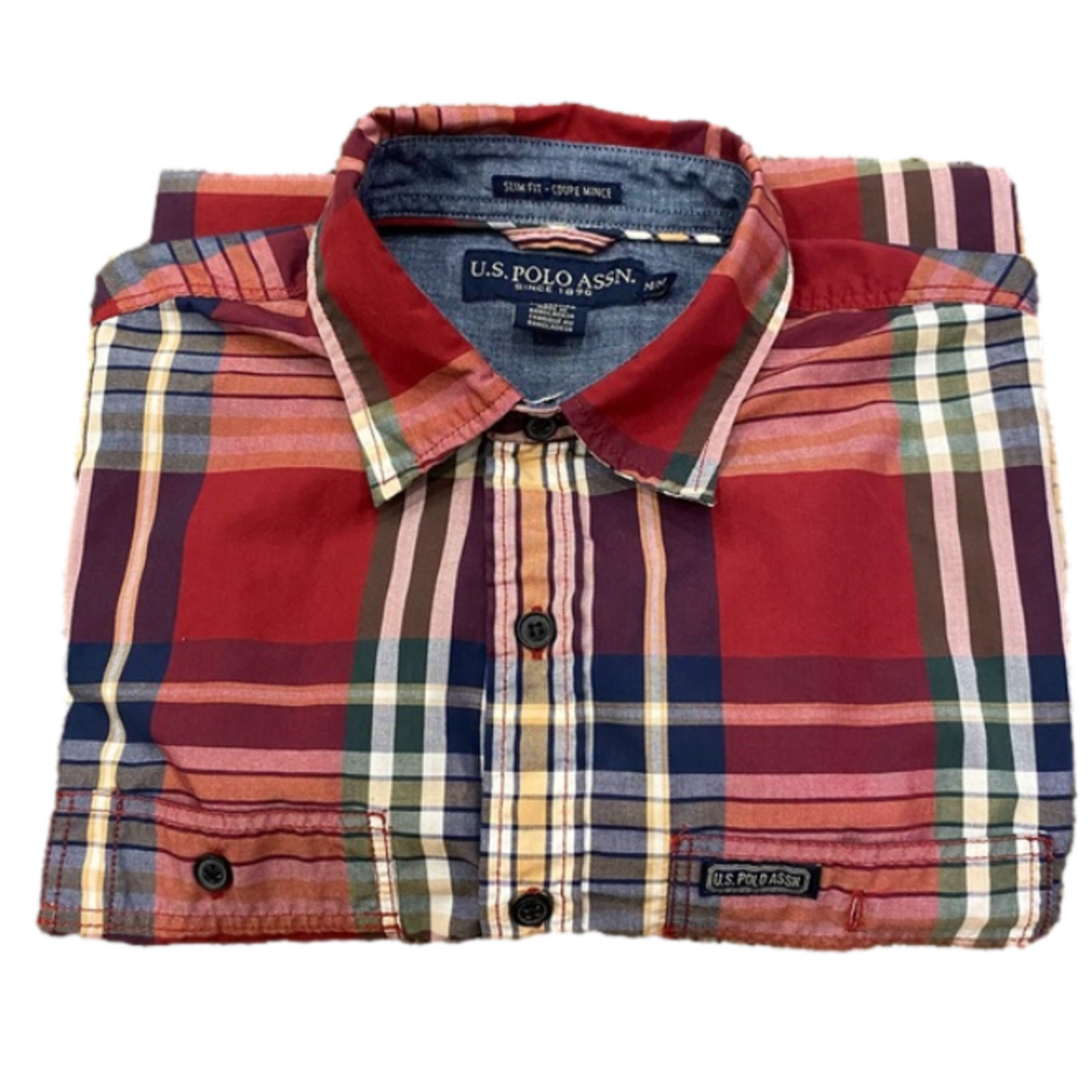 U.S. Polo Assn. | Dress Shirt | Sz M | Plaid Long Sleeve | Slim Fit - Picture 3 of 8